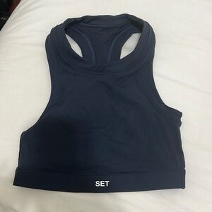 Set active blue high neck sports bra top